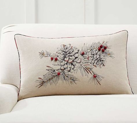 Throw Pillows, Decorative Pillows & Accent Pillows | Pottery Barn Holly Berry Wreath, Applique Pillows, Embroidered Pillow Covers, Faux Fur Pillow, Tree Pillow, Delicate Embroidery, Berry Wreath, Christmas Pillows, Holly Berry