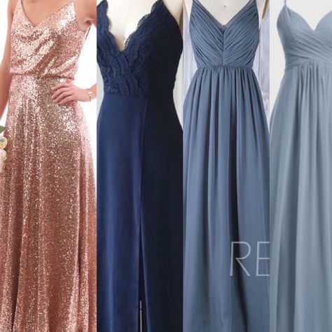 Wedding Colors Blues, Rose Gold Bridesmaid Dress, Gold Bridesmaid Dresses, Gold Bridesmaids, Wedding Colors Blue, Blue Bridesmaid Dresses, Blue Bridesmaids, Tie The Knots, Future Wedding