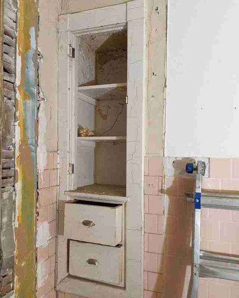 Old Home Restoration Diy, Closet With Bathroom, Historic Bathroom, Historic Home Renovation, Restoring Old Houses, Porch Bathroom, Bathroom Restoration, Basement Closet, Walk Through Closet