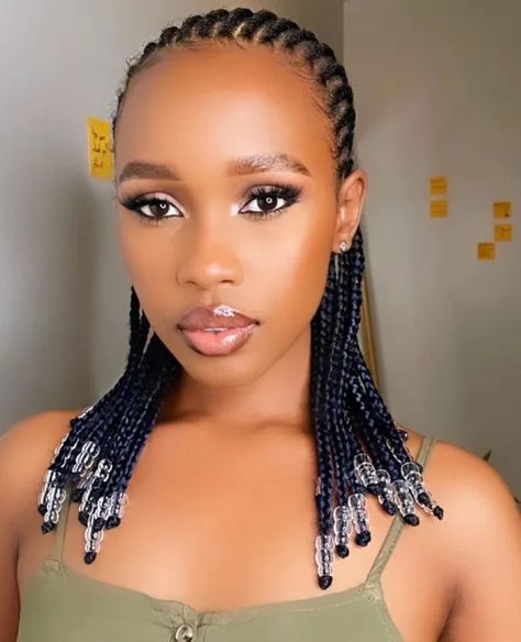 Abuja Lines Hairstyles Braids With Beads, Carrot With Beads Hairstyle, Pencil Lines Braids Styles With Beads, Shoulder Length Cornrows Braids, Straightback Cornrows Braids With Beads, Braided Cornrow Hairstyles With Beads, All Back Cornrows Hairstyles With Beads, Short Straight Back Cornrows With Beads, Conrows Lines And Braids With Beads