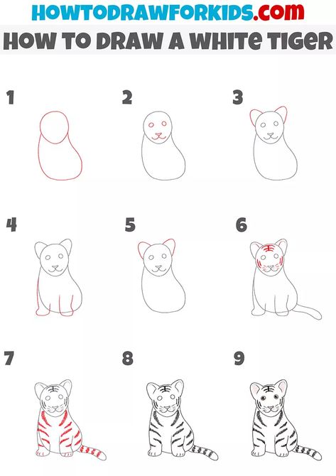 Tiger Sketch Easy, How To Draw Big Cats, Drawing Tiger Easy, How To Draw A Tiger Easy, How To Draw A Tiger Step By Step, How To Draw A Tiger, White Tiger Drawing, Tiger Drawing For Kids, Tiger Drawing Easy