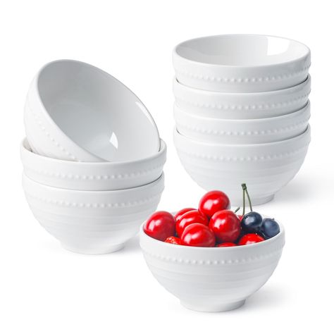 PRICES MAY VARY. 【Soup/Cereal Bowl for Kids】Small bowl Measures Φ4.5xH2.4in, hold 10oz to the rim, which is perfect for kids cereal, pasta, soup. Meanwhile it is perfect size for small portions, especially fruit and vegetables 【Easy to Match & Stackable】No prints, the pattern add some personality and they go well with white dishes. Stackable for space saving, great for limited cabinets 【Multi-purpose】Not only for yogurt, ice cream, or dips, they make nice pudding bowls or prep bowls for cooking/ White Ceramic Bowl, Rice Side, Rice Side Dishes, Ice Cream Bowl, Dip Bowl, Ceramic Bowl, Bowl Set, Small Bowls, Tapas