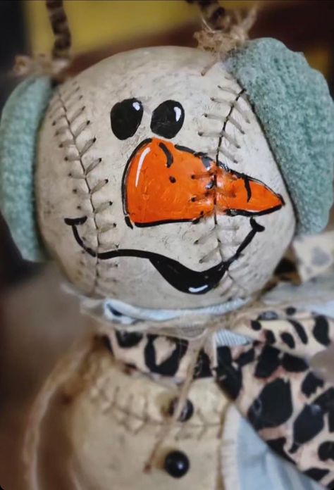 Baseball Snowman Ornament, Baseball Snowmen, Baseball Snowman, Snowman Ornament, Snowman Ornaments, Christmas Crafts, Craft Ideas, Baseball, Christmas