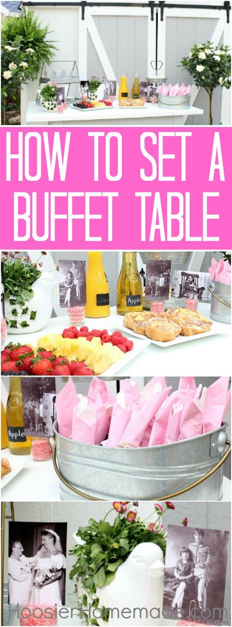 Simple Buffet, Breakfast Buffet Table, Buffet Tablescapes, Baby Shower Buffet, Party Buffet Table, Food Display Table, Brunch Party Decorations, Breakfast Table Setting, Ideas For Breakfast