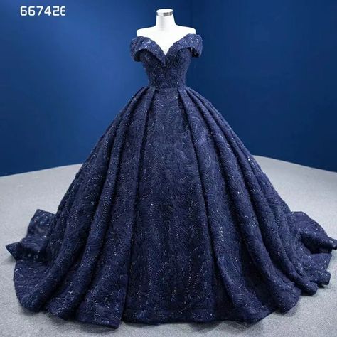 Dark Blue Wedding Dress Brides, Royal Blue Gown For Debut, Ball Gowns Dark Blue, Blue Ball Gown Wedding Dress, Dark Blue Quinceanera Dresses, Dark Blue Ball Gown, Prom Gown Elegant, Dark Blue Gown, Debut Gowns