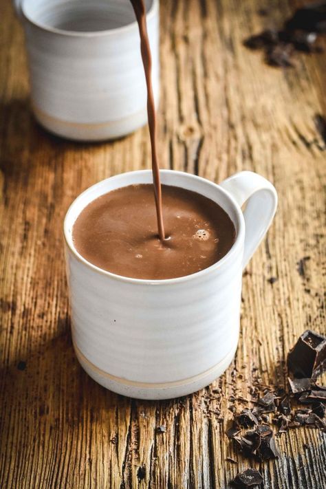 A rich and decadent Parisian Hot Chocolate, made with top-quality bittersweet chocolate and whole milk - no cream! Just like they do in Paris. Low Sugar Hot Chocolate, Parisian Hot Chocolate, Starbucks Hot Chocolate, Pizza Roll, Homemade Hot Chocolate, Chocolate Caliente, Homemade Whipped Cream, Hot Chocolate Bars, Hot Chocolate Recipes