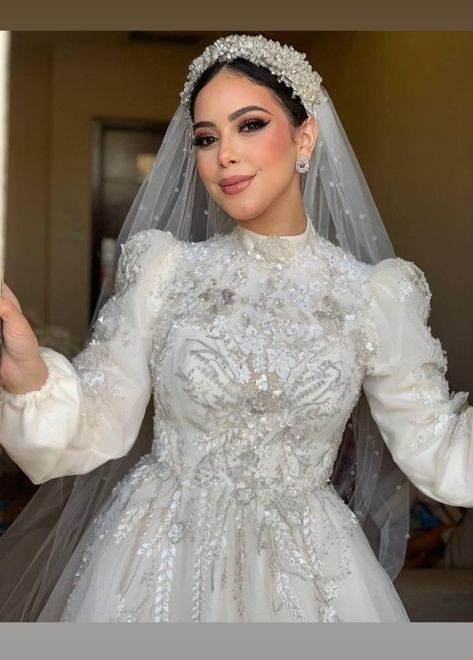 Hijab bridal dress and veil Veils Bridal Hijab, Hijab Bride Veil, Hijab Bridal Dress, Hijabi Wedding Dress, Wedding Dresses Hijab, Designer Dresses Couture, Hijabi Wedding, Bride Hijab, Wedding Frocks