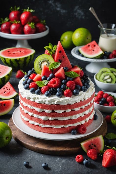 A photo of a  Watermelon Cake which is a type of watermelon desserts