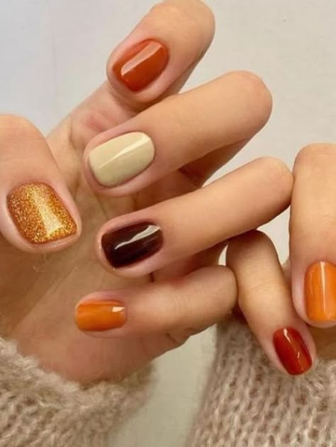 55+ Cute Fall Korean Nails for the Perfect Autumn Vibes#Nail #nailcolor #nailpolish Autumn Skittle Nails, Short Fall Nail Designs Autumn, Thanksgiving Nail Colors Gel, Mustard Yellow Fall Nails, October Nails Ideas Autumn, Fall Season Nails Gel, Autumn Shellac Nails, Fall Korean Nails, Thanksgiving Nails Ideas