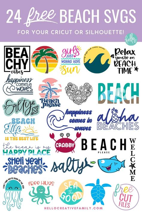 Free Summer Svg Files For Cricut, Summer Svg Free, Beach Tshirt Designs, Diy Beach Bag, Beach Cups, Cricut Projects Easy, Cricut Supplies, Silhouette Curio, Summer Printables