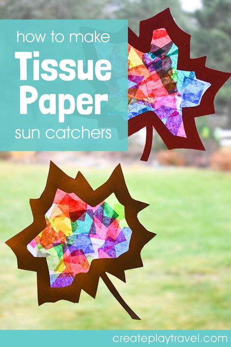 Fall Sun Catchers Preschool, Tissue Paper Stained Glass Christmas, Leaf Sun Catchers For Kids, Fall Sun Catchers For Kids, Fall Tissue Paper Crafts, Fall Suncatchers For Kids, Tissue Paper Stained Glass Window, Tissue Paper Sun Catcher, Paper Stained Glass Craft