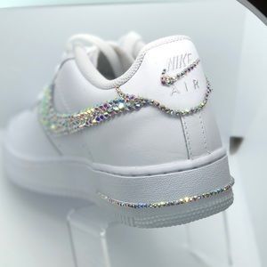 Nike Shoes | Nike Air Force One Low Custom | Poshmark Bedazzled Nike Air Force Ones, Blinged Air Force Ones, Quince Nike Shoes, Custom Air Force One, Bedazzled Air Force Ones, Air Force 1 Glitter, Bedazzled Nikes, Bling Air Force 1, Air Force 1 Ideas