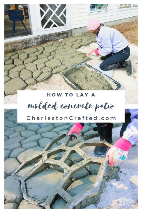 Concrete Molds Patio, Concrete Molds Walkway, Concrete Paver Mold, Patio On A Budget, Poured Concrete Patio, Diy Concrete Patio, Concrete Molds Diy, Pavers Diy, Diy Patio Pavers