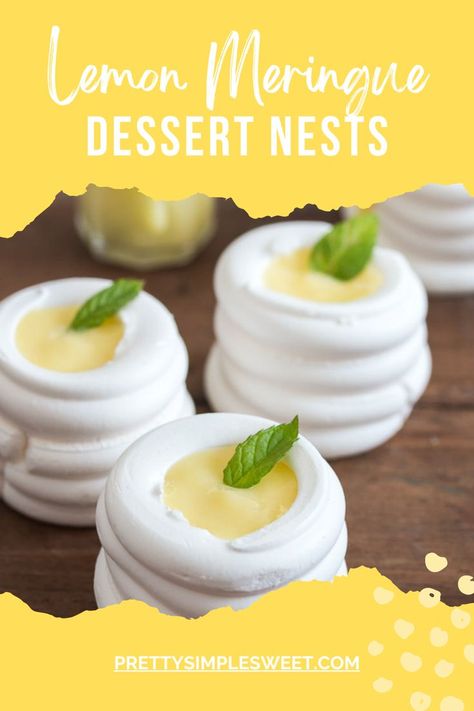 Crunchy, light, and soft nests with lemon curd filling. Meringue Nests, Once Bitten, Curd Filling, Meringue Desserts, Lemon Curd Filling, Trifle Recipe, Strawberry Desserts, Dessert Lover, Lemon Desserts