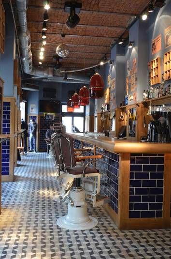 Coffee & hair Coffee Shop Design Ideas, Shop Design Ideas, Barber Shop Interior, Cosy Cafe, Opening A Coffee Shop, Pub Interior, Barbershop Design, Pub Design, Cozy Coffee Shop