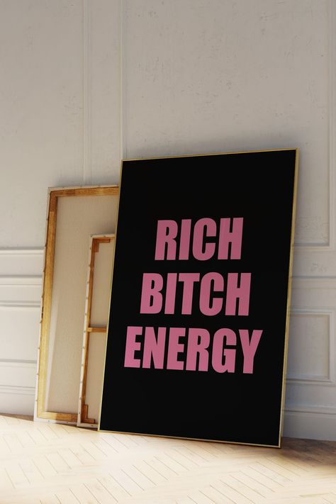 Rich B*tch Energy Print Black and Pink That Girl Poster Trendy That Girl Print It Girl Black and Pink Aesthetic Prints Rich Girl Print by PinkVanillaDesign on Etsy Black And Pink Bedroom Aesthetic, Pink White Black Aesthetic, Pink And Black Bedroom Aesthetic, Black And Pink Room Ideas, Pink Black Room, Black And Pink Aesthetic, Black Bedroom Aesthetic, Black Room Aesthetic, Black Walls Bedroom