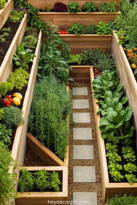 25 Stunning Small Backyard Landscaping Ideas Small Backyard Veggie Garden Ideas, Stacked Garden Beds, Small Garden With Lawn, Gardens In Small Spaces, Reclaimed Garden Ideas, Garden And Yard Ideas, Horizontal Garden Ideas, Small Modern Garden Ideas, Landscape Vegetable Garden Ideas