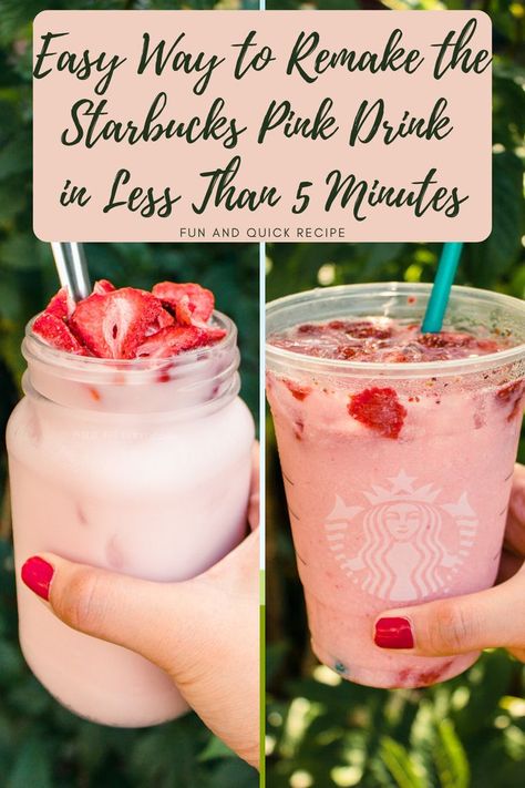 Starbucks Pink Drink Recipe, Pink Drink Starbucks, Easy Drinks To Make, Pink Drink Recipes, Starbucks Fall Drinks, Fall Drink Recipes, Drinks Starbucks, Drinks To Make, Strawberry Drinks