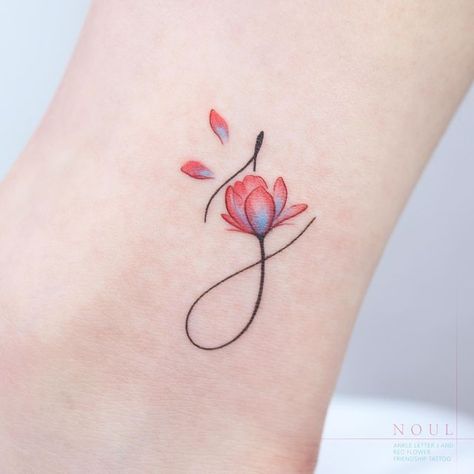 Flower Tattoos With Petals Falling, J Tattoo Letter Ideas Women, Heart J Tattoo, Flower Letter Tattoo, J Tattoo Letter Ideas, Dumbbell Tattoo, Letter J Tattoo, Unique Infinity Tattoo, Colour Tattoo For Women