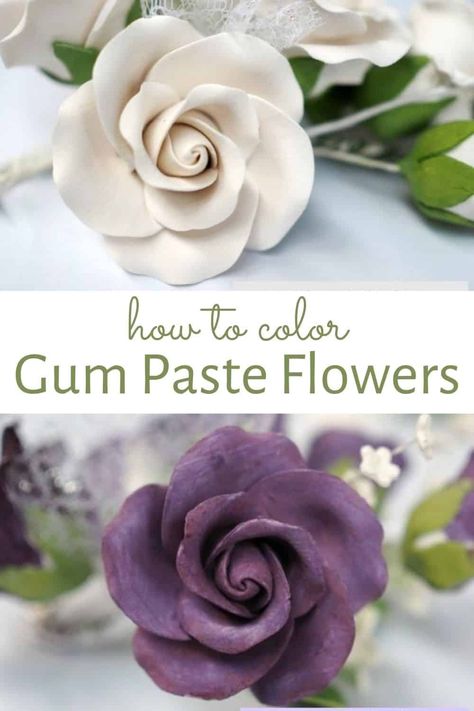 Learn how to color gum paste flowers with this quick and easy technique. It is a great way to make custom colored flowers for cakes and cupcakes and when you need them quickly, on a short notice. Easy Gum Paste Flowers, How To Make Gum Paste Flowers, Flower Making With Ribbon, Gum Paste Flowers Cake, Cupcake Displays, Gum Paste Flowers Tutorials, Flower Pot Cake, Marshmallow Flowers, Kids Foods