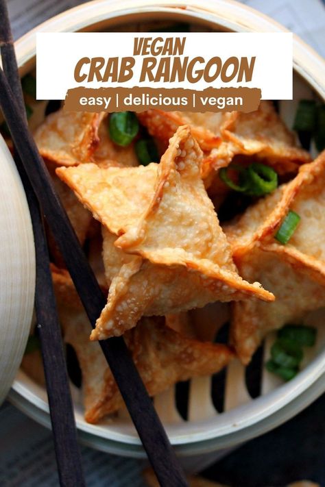 Vegan Crab Rangoon Dip, Vegan Crab Rangoon Air Fryer, Vegan Crab Dip, Vegetarian Crab Rangoon, Vegan Wonton Recipes, Vegan Appetizers Finger Foods, Balanced Vegan Meals, Vegan Crab Rangoon, Vegan Wontons