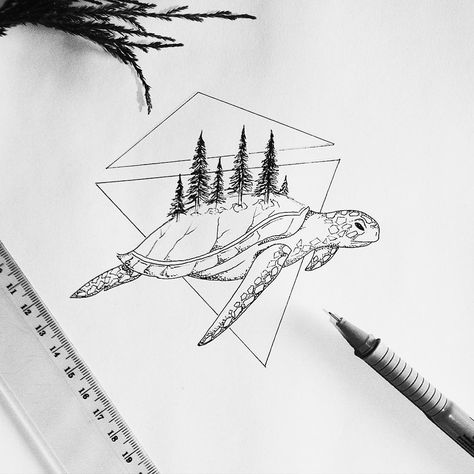 This.. with a galaxy outside of the triangles maybe.... Space Turtle Tattoo, Turtle Tattoo Minimalist, Geometric Turtle Tattoo, Watercolour Waterfall, Turtle Geometric, Turtle Monster, Turtle Tattoo Ideas, Turtle Illustration, Tattoo Dotwork