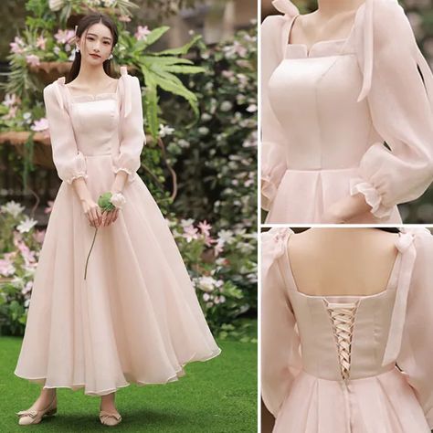 Modest / Simple Blushing Pink Bridesmaid Dresses 2022 A-Line / Princess Backless Bow Floor-Length / Long Bridesmaid Wedding Party Dresses Pink Simple Wedding Dress, Blushing Pink Bridesmaid Dresses, Modest Party Dress, Pastel Pink Bridesmaid Dresses, Wedding Dress Hijab, Soft Pink Wedding, Blush Pink Bridesmaid Dresses, Dresses 2022, Pink Wedding Dresses