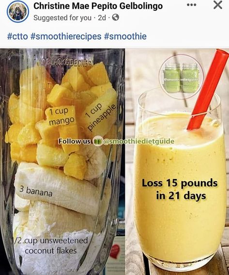 Pineapple Banana Smoothie, Smoothie Recipes Healthy Breakfast, Mango Pineapple, Smoothie Drink Recipes, Healthy Drinks Smoothies, Electric Foods, Smoothie Diet Plans, Diet Challenge, Deilig Mat