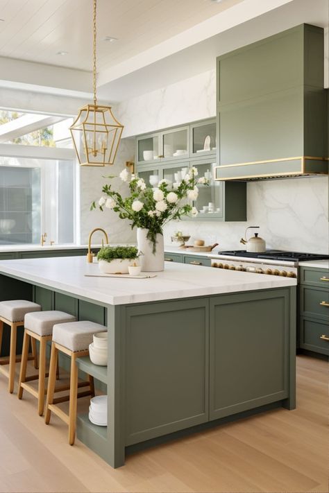 Farrow And Ball Treron, Green Painted Rooms, Kitchen Cupboard Colours, Farrow And Ball Kitchen, Sophisticated Home Decor, Jade Design, Sophisticated Home, Farrow And Ball, Green Cabinets