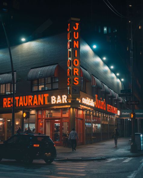 Junior's Restaurant at night, in downtown Brooklyn, New York City New York Downtown, Downtown Brooklyn, Rail Transport, Hotel Motel, Posters Framed, City Car, Nyc Fashion, Brooklyn New York, Image House