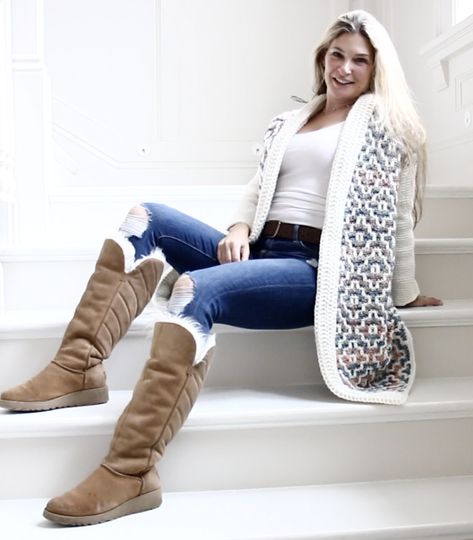 Crochet Mosaic Cardigan, Mosaic Crochet Cardigan Pattern, Mosaic Crochet Sweater Patterns Free, Mosaic Crochet Sweater Patterns, Crochet Mosaic Sweater, Crochet Vest Pattern Free, Crochet Cardigan Tutorial, Vest Pattern Free, Crochet Cardigan Free