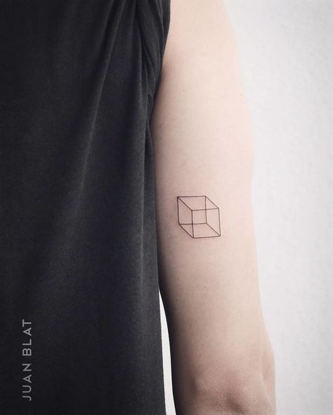 Cube Tattoo by Juan Blat Cube Tattoo, Xoil Tattoos, Square Tattoo, Woodcut Tattoo, Octopus Tattoos, Geometric Tattoo Design, Geometric Tattoos, Small Tattoos For Guys, Valencia Spain