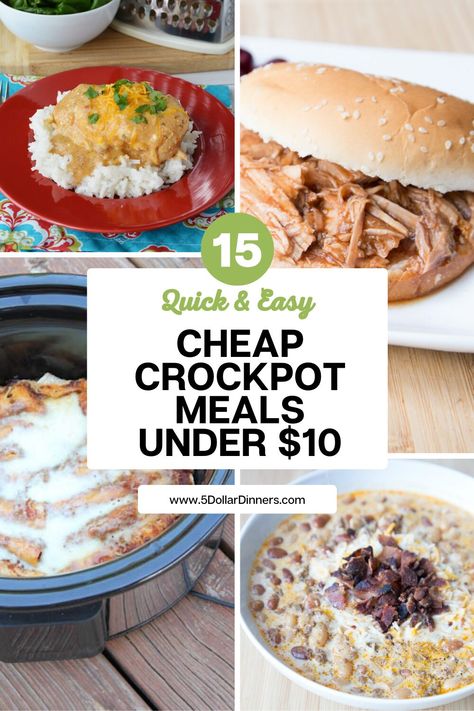 Cheap Crockpot Meals Under $10 - $5 Dinners | Budget Recipes, Meal Plans, Freezer Meals Budget Crockpot Meals, Cheap Crockpot Dinners, 5 Dollar Meals, Meals Under $10, Favorite Crockpot Meals, Cheap Crockpot Recipes, Cheap Crockpot Meals, Dollar Meals, Dollar Dinners