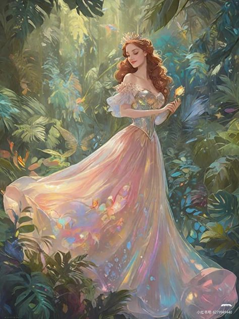 Princess Art Aesthetic, Fantasy Princess Art, Dress Animation, Aphrodite Painting, Flower Crown Drawing, Castle Painting, Disney Princess Artwork, Fairytale Princess, Fantasy Princess