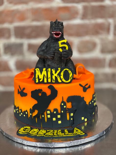 Godzilla Cupcakes, King Kong Vs Godzilla Cake, Godzilla Birthday Cake, Godzilla Party, Godzilla Birthday Party, Godzilla Birthday, City Cake, King Kong Vs Godzilla, 6th Birthday Cakes