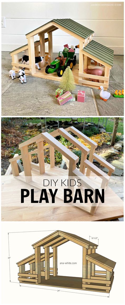 Diy Kids Play, Wood Projects For Kids, Toy Barn, Diy Kids Toys, Homemade Toys, Farm Machinery, Free Woodworking Plans, Wooden Projects, Kids Play