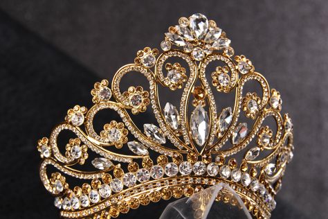 princess tiara crown  tiaras for wedding  crystal gold by Lesense, $250.00 Gemma Core, Tiara Collection, Royalcore Aesthetic, Princess Bridal, Royal Crowns, Royal Tiaras, Alternative Wedding Dresses, Gold Tiara, Princess Tiara