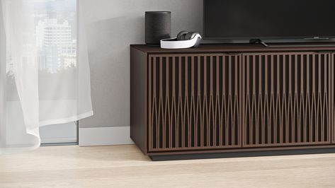 Elements Tune 8703 Media Console and Storage Cabinet | BDI Furniture Bdi Furniture, Door Pattern, Laptop Desk Stand, Media Cabinets, Media Storage Cabinet, Credenza Bar, Storage Console, Tv Stand With Storage, Console Storage