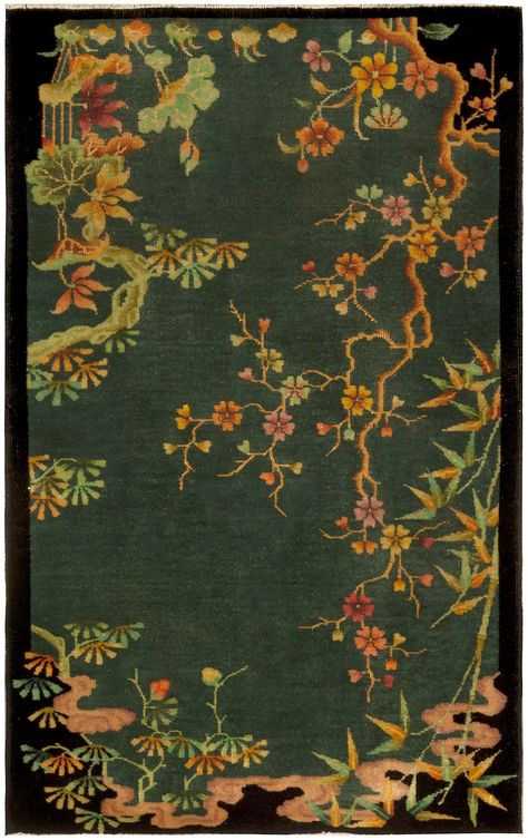 Vintage Rugs: Vintage Rug (Chinese)  for modern or oriental interior decor living room, green rug with floral botanical pattern Chinese Deco, Art Deco Carpet, Chinese Art Deco, Asian Rugs, Chinese Rug, Art Deco Rugs, Deco Rug, Art Deco Rug, Diy Carpet