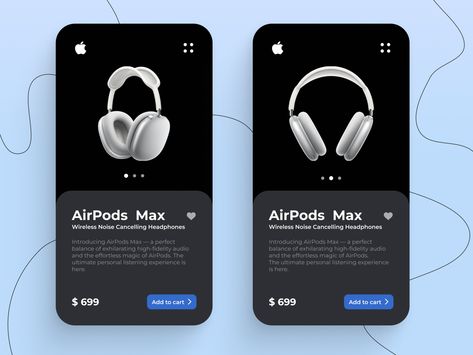 MOBILE E-COMMERCE PRODUCT CARD by Rostyslav Turchyniak Product Card Ui, Product Card, Card Ui, Wireless Noise Cancelling Headphones, Mobile App Design Inspiration, Airpods Max, App Design Inspiration, Ui Inspiration, Mobile App Design