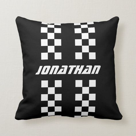 Name Fully Custom Colors Double Checkered Stripes Throw Pillow - car pillows Racing Bedroom, Checkered Pillow, Car Room, Color Checker, Car Tips, Cars Room, Shop Name, Stripe Throw Pillow, Striped Throw