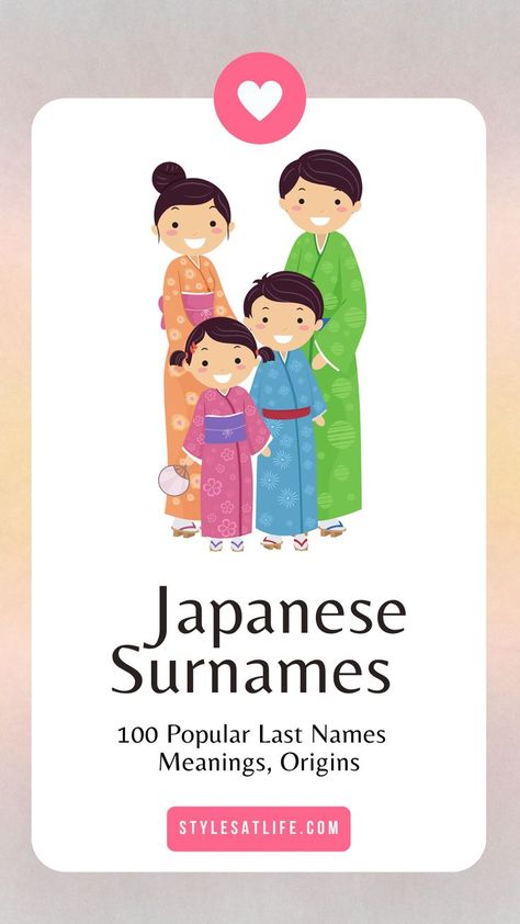 Japanese Surnames Japanese Surnames, Popular Last Names, Japanese Last Names, Surname List, Last Name Meaning, Last Names, Inspiration Boards, Names With Meaning, The List