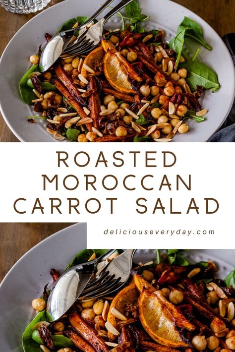 Salad Coleslaw, Moroccan Carrot, Roasted Carrot Salad, Moroccan Carrot Salad, Moroccan Carrots, Salad With Chickpeas, Roasted Carrot, Yummy Salads, Chickpea Salad Recipes