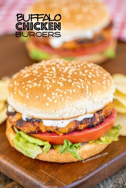 Chicken Bread Crumbs, Buffalo Seasoning, Chicken Burger Patties, Grilled Chicken Burgers, Buffalo Chicken Burgers, Ranch Burgers, Ground Chicken Burgers, Grilling Chicken, Panini Hamburger