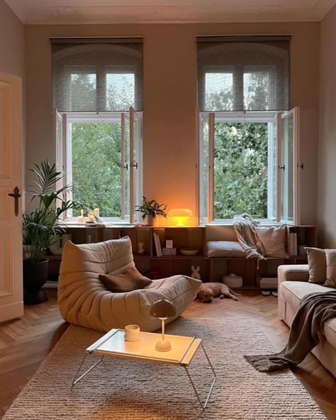 Cici and Locke's home @lockeundcici Bean Bag Living Room, Berlin Apartment, Togo Sofa, Cozy Evening, Apartment Aesthetic, Living Room Scandinavian, Scandinavian Living, Dream House Interior, Decoration Inspiration