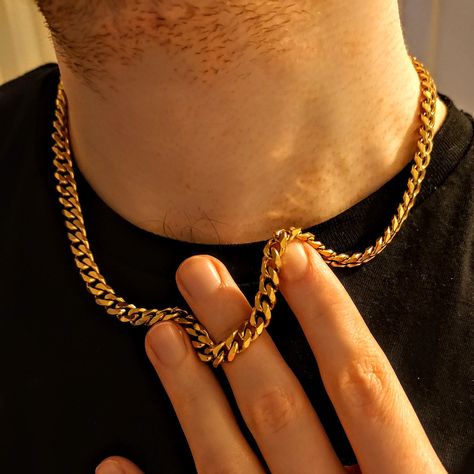 Thick Gold Chain Necklace, Cuban Link Chain Men, Mens Gold Chain Necklace, Men's Necklace Gold, Gold Necklace For Men, Gold Bracelets Stacked, Thick Gold Chain, Gold Cuban Link Chain, Cuban Link Necklace