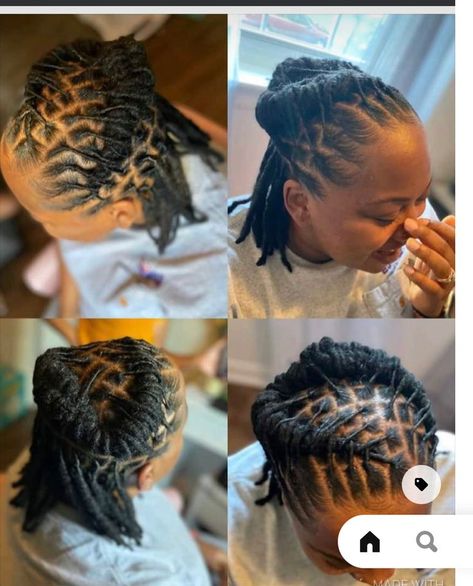 Short Dread Locs Styles, Short Dreadlock Styles For Women Black Locs, Half Up Half Down Loc Styles Locks, Dreadlock Updo Hairstyles Black Women Locs Styles, Halo Loc Styles, Short Dreadlock Hairstyles For Girls, Styles For Short Locs For Women, Dread Updos For Black Women, Starter Loc Updo Styles Short