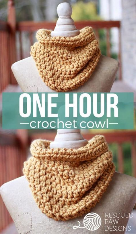 2 Hour Crochet Projects, Wool Crochet Projects, 1 Hour Crochet Projects Easy Patterns, One Hour Crochet Projects, Cowl Crochet Pattern Free, Crochet Cowl Pattern Free, Crochet Snood Pattern, One Hour Crochet, Cowl Neck Crochet