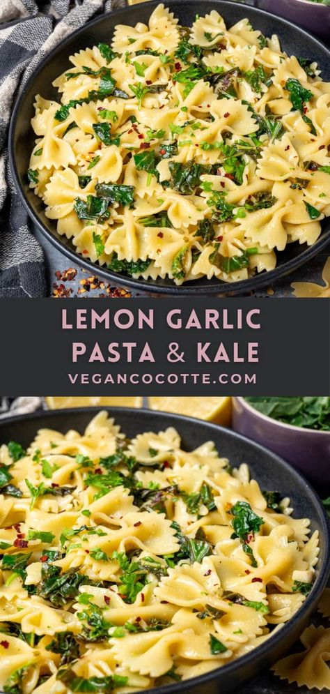 Vegan Lemon Garlic Pasta, Kale Pasta Recipe, Kale Recipes Healthy, Pasta With Kale, Lemon Kale, Vegan Diner, Lemon Garlic Pasta, Kale Pasta, Chick Pea