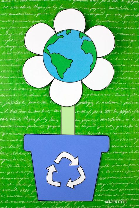 Earth Day flower craft for kids Žemės Diena, Earth Coloring Pages, Earth Day Craft, Recycling Activities, Earth Week, Earth Craft, Earth Day Projects, Flower Growing, Non Toy Gifts